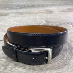 Jacob Hill Belt Mens 36 Black Italian Leather Dress Silver Buckle Made In USA